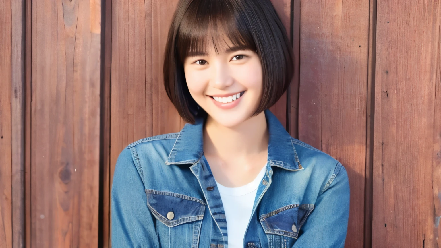 254 18-year-old female, (short hair),jeans, smile