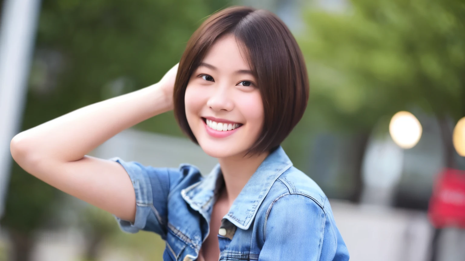 254 18-year-old female, (short hair),jeans, smile