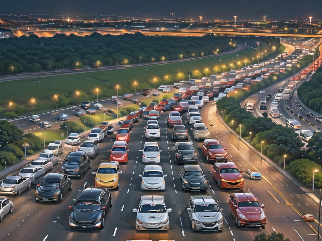 (Traffic jams, lots of cars, traffic jams. :1.5),road ,(รถวิ่งบนroad:1.6) capital landscape:1.5 ,(Many cars:1.5) ,nighttime