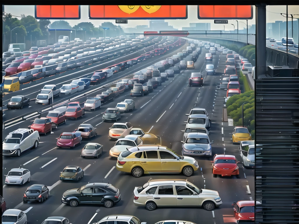(Traffic jams, lots of cars, traffic jams. :1.5),road ,(รถวิ่งบนroad:1.6) capital landscape:1.5 ,(Many cars:1.5) ,nighttime