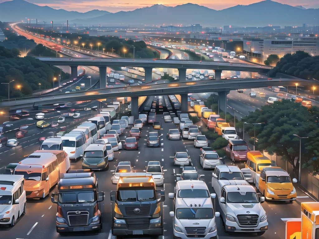 (Traffic jams, lots of cars, traffic jams. :1.5),road ,(รถวิ่งบนroad:1.6) capital landscape:1.5 ,(Many cars:1.5) ,nighttime