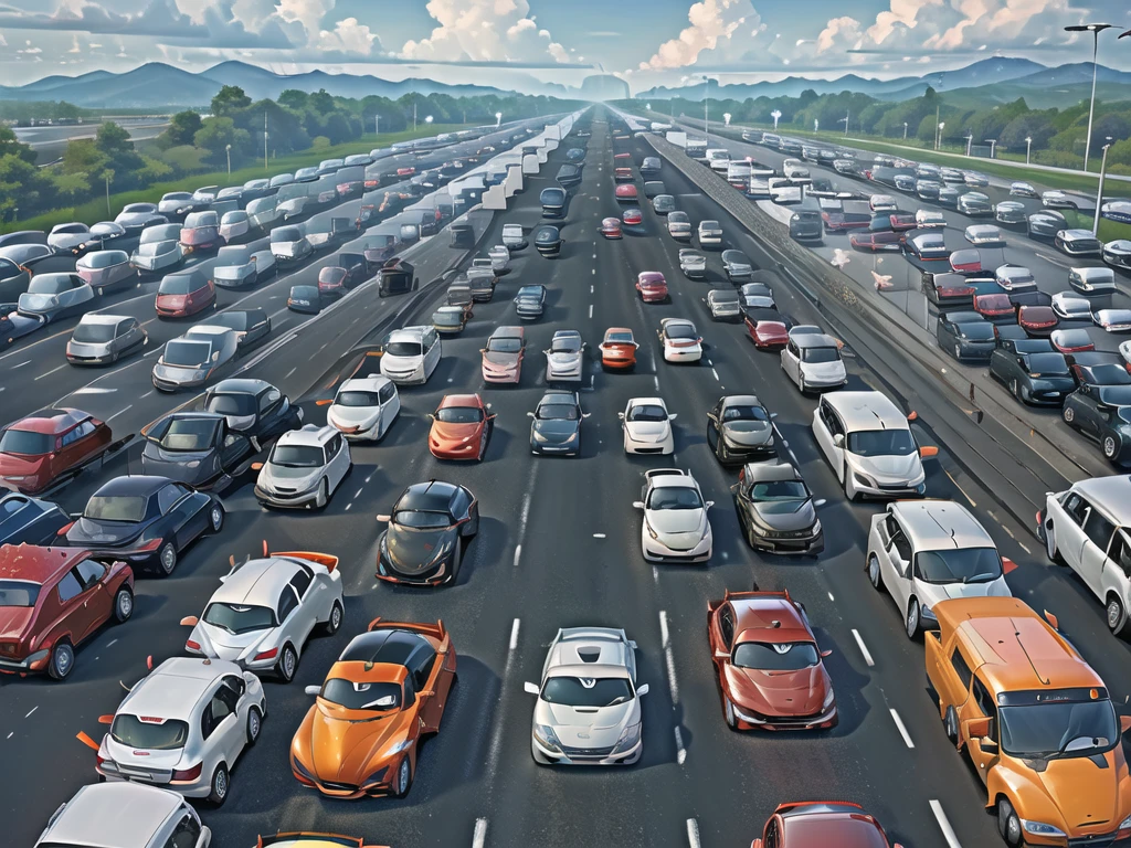 (Traffic jams, lots of cars, traffic jams. :1.5),road ,(รถวิ่งบนroad:1.6) capital landscape:1.5 ,(Many cars:1.5) ,nighttime 