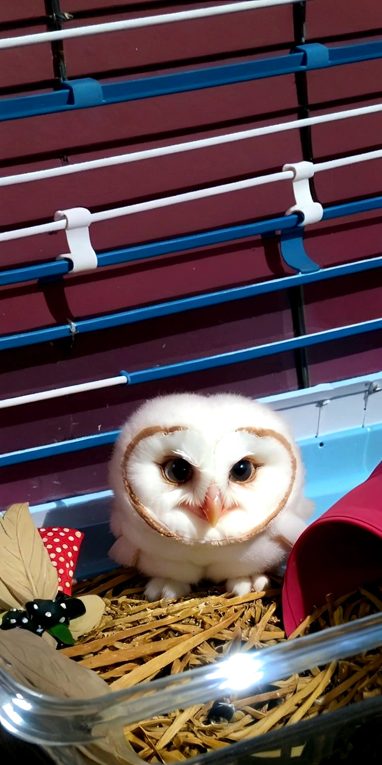 baby barn owl with a top hat