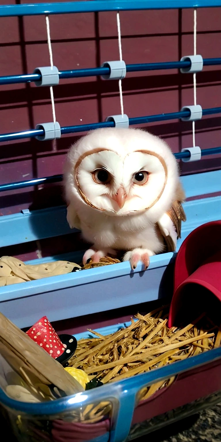 baby barn owl with a top hat