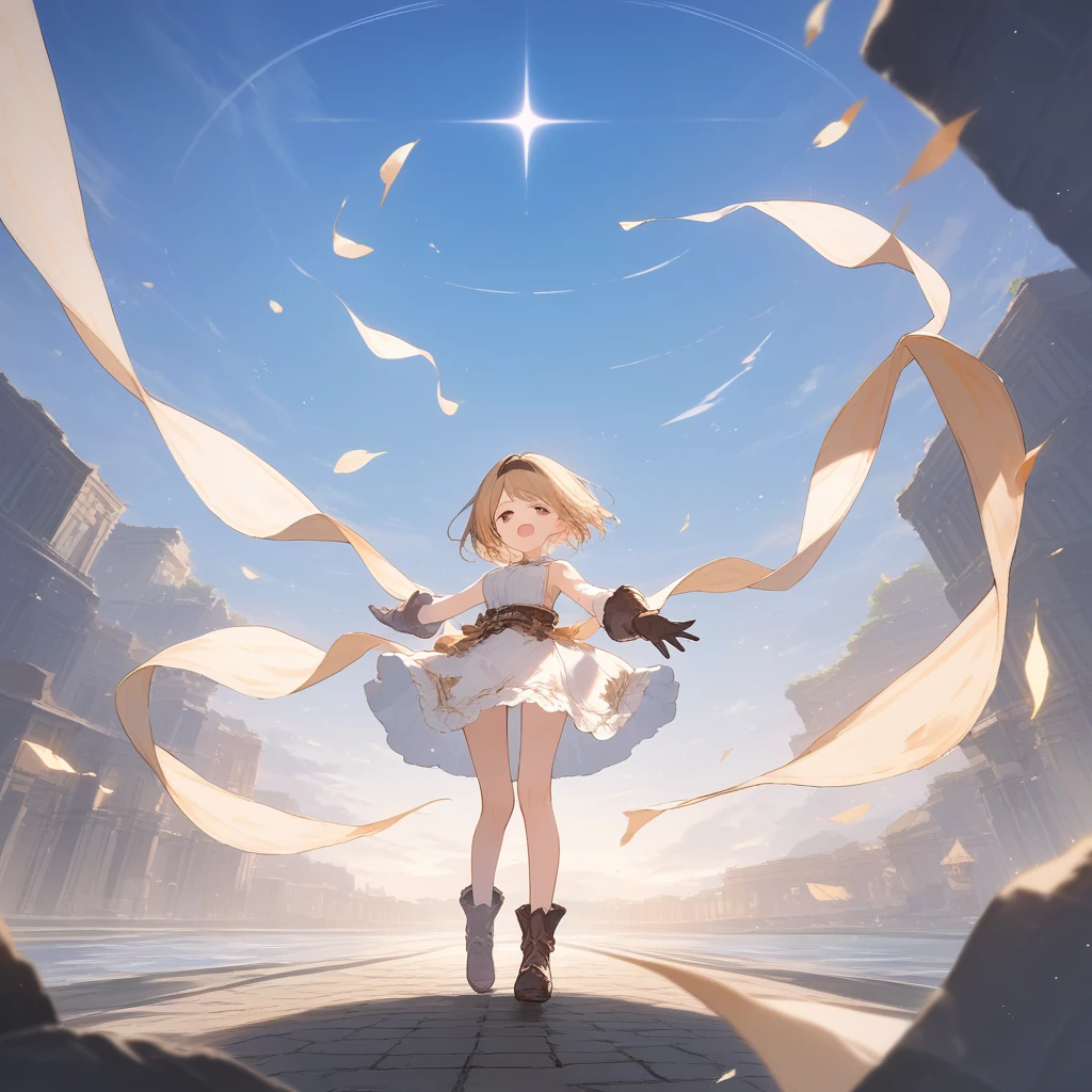 score_9, score_8_up, score_7_up, source_anime, best quality, masterpiece, official art, absurdres, highres, ultra-detailed,waifu2x,Collection: Slice of Life,break,djeeta \(granblue fantasy\),short hair, blonde hair, gloves, brown eyes, medium breasts, sweat, open mouth, sleepily, outdoors, wind,break,(clear line illustration:1.2), super detailed skin,very high resolution, very aesthetic, Best sexual lighting powered by famous artist, 8k,cute picture,beauty illustration,photoshop_(medium),,(Detailed Lighting),best anime 8k konachan wallpaper, pixiv contest winner,