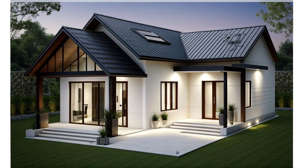 ground floor house design 1.8, Neoclassical style, daylight, rural landscape