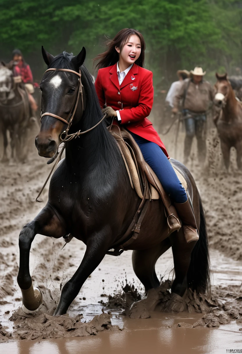 neighing horse,(((masterpiece))),(((Highest quality))),((Tabletop:1.4, Highest quality)), (Realな写真:1.4), red coat,
((1 muddy girl knight)),rodeo,Desperate,Don't make eye contact,round face,Surprised face,panish,tragedy,Pink cape and armor,horse riddn by girl is in heat
(超High resolution:1.2), wonderful, Very detailed CG Unity 8k wallpaper, Very detailed, High resolution,draft horse ridden by japanese cute girl,tight,muddy place,Beauty,The horse neighs,鎧を着たtragedyの女騎士,Sink,In the mud,Plump,
Cold Light, Beautiful detailed girl, Droopy eyes,Very detailedな目と顔, Beautiful and exquisite nose, Beautiful and exquisite, prancing draft horse ridden by a girl can't move because horse and girl soak in the sticky muddy deep pitfall:10.0 , horse falls down ,looks pained ,Surprised face:2.0,Real,Anatomically correct