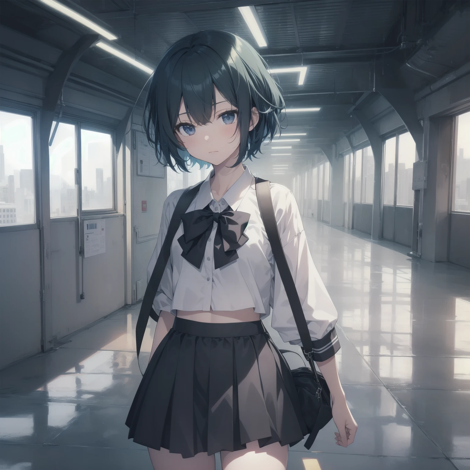 ultra-absurdres-Top quality by artist God, ultra-detailed, high resolution, anime moe artstyle, best anime 8k konachan wallpaper, pixiv contest winner, pool:2810, perfect anatomy,break, 1girl, (Please draw a girl walking sleepily to school alone. )break,(Solo,little female, 13-year-old:1.3),Full limbs, complete fingers,a junior high school student, (very short hair), short cut, flat chest, , small butt, small black eyes, beautiful detailed eyes, well-proportioned iris and pupils, expressive eyes, highres detailed hair, soft expression, salor school_uniform, sailor collar, serahuku, bow, pleated skirt,(Detailed Lighting), (Detailed background), in the School commute route. break,super detailed skin, Best cinematic lighting powered by famous artist, 8k,beauty illustration,photoshop_(medium),very aesthetic,break,((artist:yamamoto_souichirou )), artist:clamp ,artist:carnelian ,artist:kantoku ,
