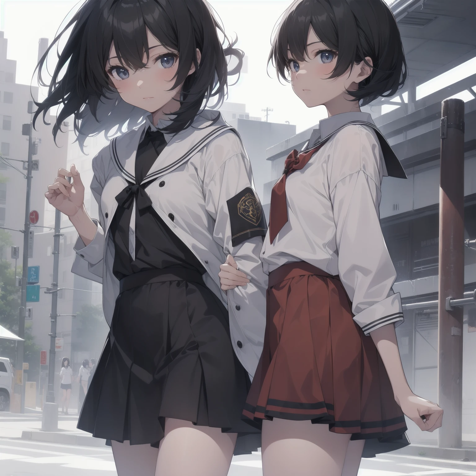 ultra-absurdres-Top quality by artist God, ultra-detailed, high resolution, anime moe artstyle, best anime 8k konachan wallpaper, pixiv contest winner, pool:2810, perfect anatomy,break, 1girl, (Please draw a girl walking sleepily to school alone. )break,(Solo,little female, 13-year-old:1.3),Full limbs, complete fingers,a junior high school student, (very short hair), short cut, flat chest, , small butt, small black eyes, beautiful detailed eyes, well-proportioned iris and pupils, expressive eyes, highres detailed hair, soft expression, salor school_uniform, sailor collar, serahuku, bow, pleated skirt,(Detailed Lighting), (Detailed background), in the School commute route. break,super detailed skin, Best cinematic lighting powered by famous artist, 8k,beauty illustration,photoshop_(medium),very aesthetic,break,((artist:yamamoto_souichirou )), artist:clamp ,artist:carnelian ,artist:kantoku ,