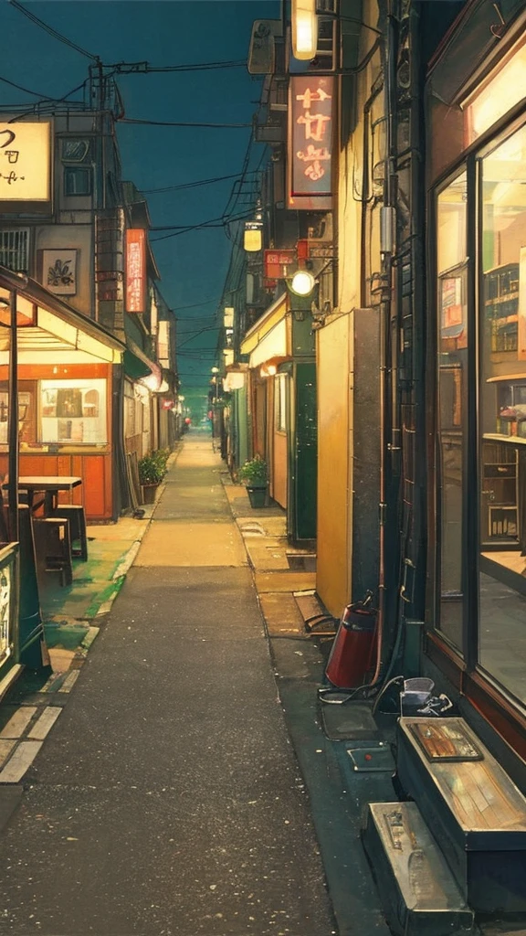 (masterpiece、Highest quality、Highest quality、Official Art、Beautiful and aesthetic:1.2)、Near future、Blade Runner、Slum Street、Late at night、Lo-fi Hip Hop、Cafe with small lights、Residential Street、silence、