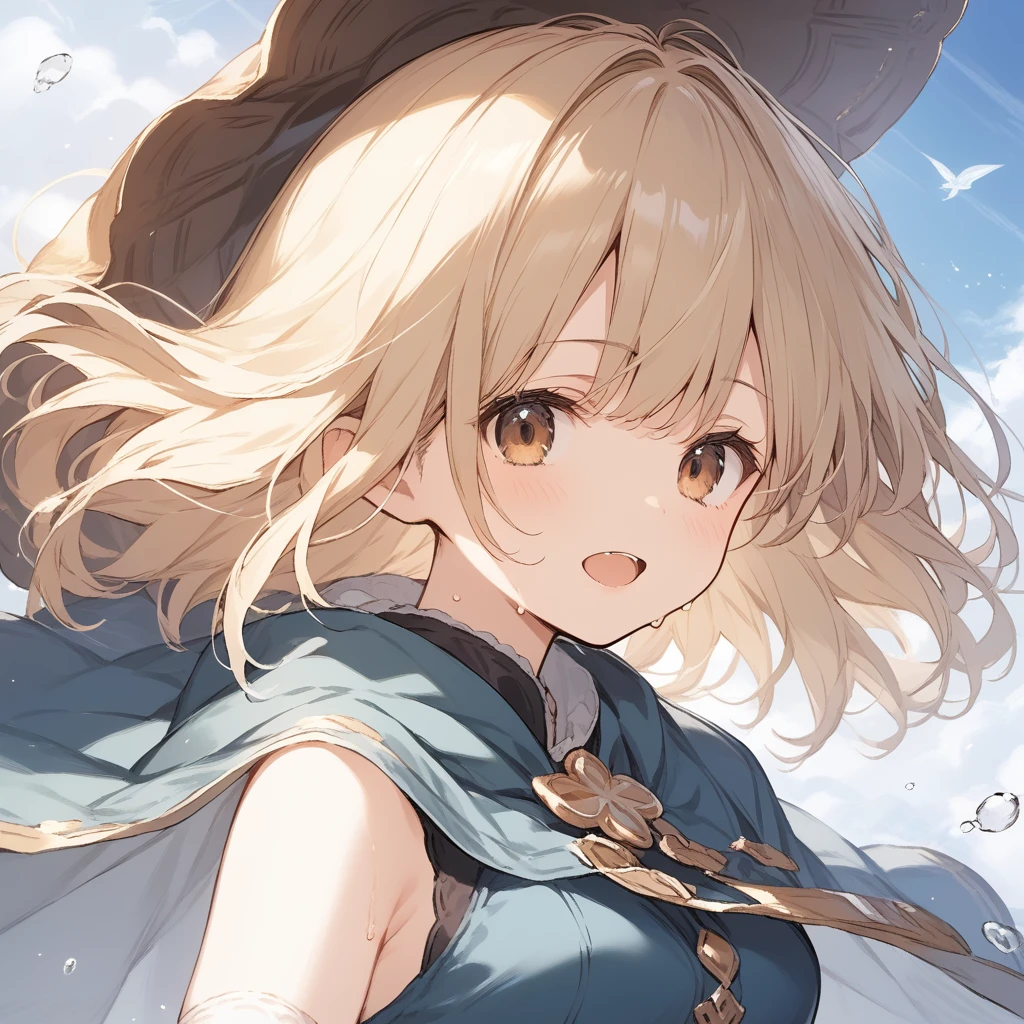 score_9, score_8_up, score_7_up, source_anime, best quality, masterpiece, official art, absurdres, highres, ultra-detailed,waifu2x,Collection: Slice of Life,break,djeeta \(granblue fantasy\),short hair, blonde hair, gloves, brown eyes, medium breasts, sweat, open mouth, sleepily,  outdoors, wind,break,(clear line illustration:1.2), super detailed skin,very high resolution, very aesthetic, Best sexual lighting powered by famous artist, 8k,cute picture,beauty illustration,photoshop_(medium),,(Detailed Lighting),best anime 8k konachan wallpaper, pixiv contest winner, 