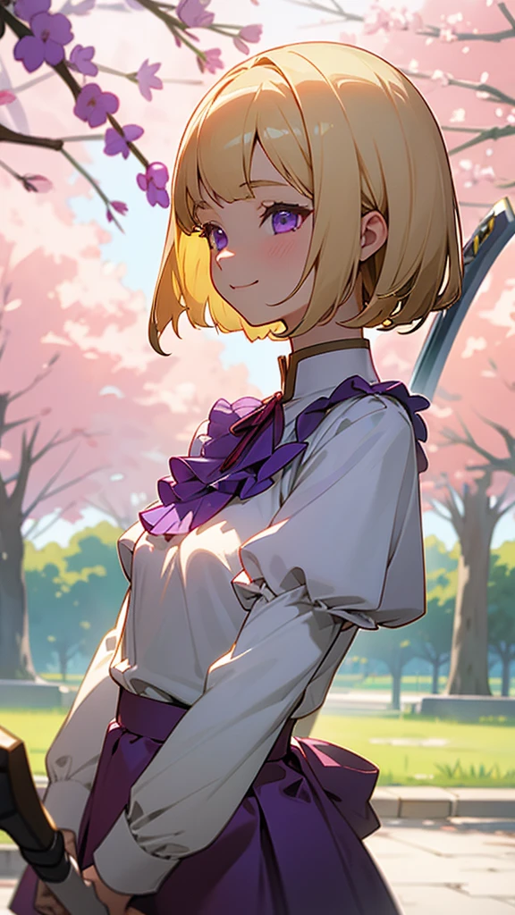 ((Highest quality))、(masterpiece)、night,、(Girl in the grass under a tree)Subjective、(back view)looking back、arms behind back、(handcuffs)、Upper Body、1glr,(colored inner hair　Blonde + purple inner hair))、score_9, score_8_up, source_アニメ,, NoahSleepwear, medium hair,、)Emerald Eyes、(A girl in a doctor&#39;s white coat and a red undershirt)medium breasts、pointy breasts、Purple hairpin。valley、(drunk:1.2)
