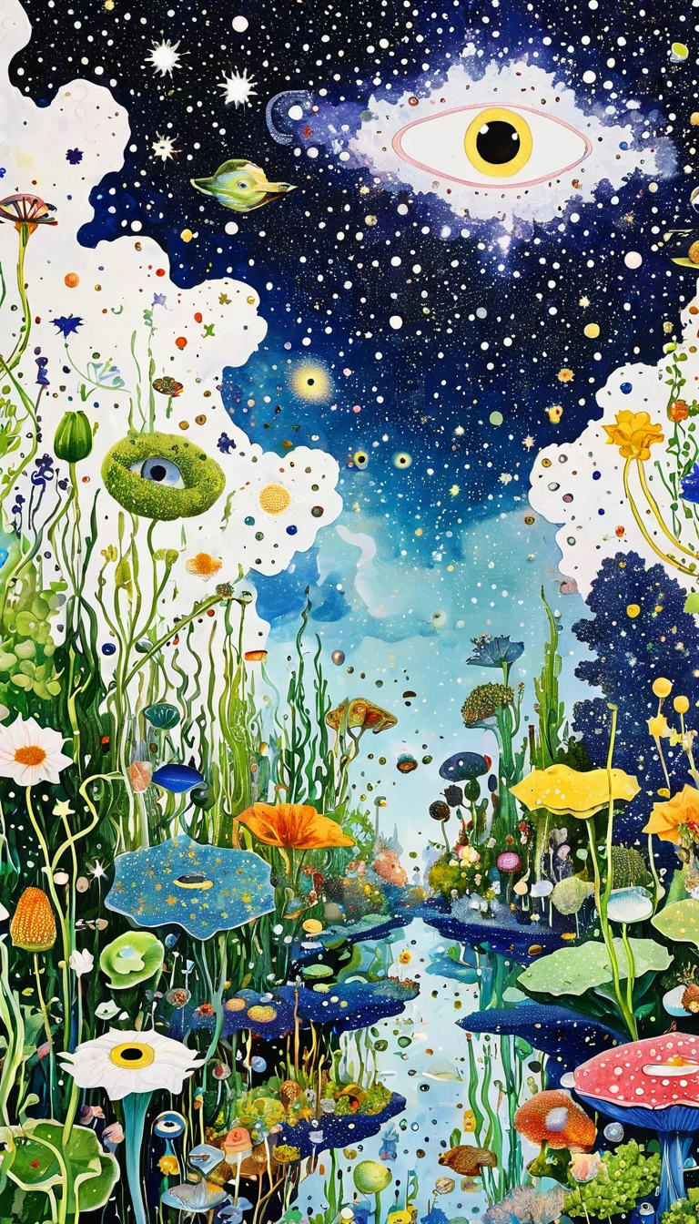 plant、Aquatic organisms、Eye、Starry Sky,An abstract painting at the joint,Describing the inner world of autistic people,Sense of space,White Space,Pointillism method