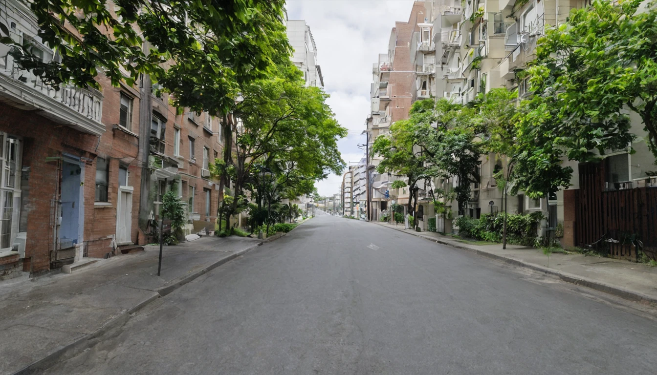 apartment, quiet street, daytime, no people on the street