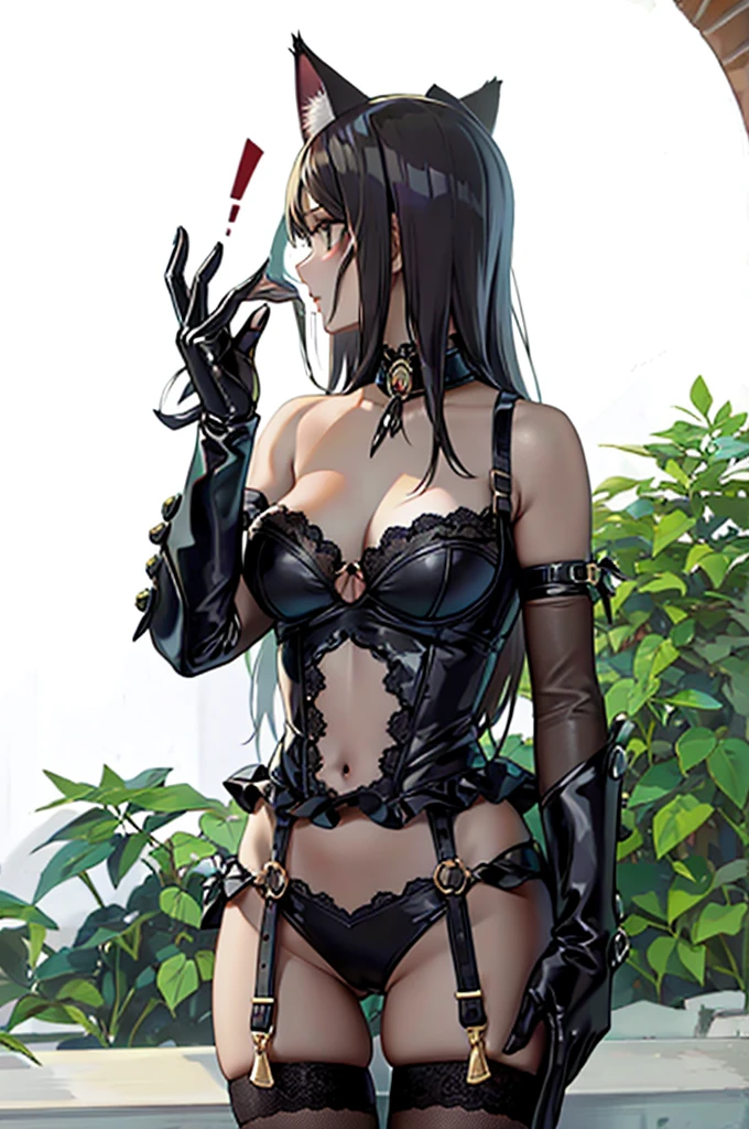 Beautiful girl cat ears cat tail girl，Murderer，Sexy，grace，beauty，Danger，Tempting，Black leather lace bra，Front convex and back curved