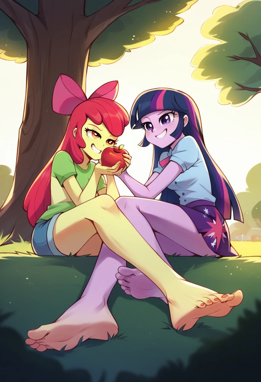 ((High Quality Image 10k)) ((Perfect Autonomy 10k)) Masterpiece, Twilight Sparkle and Apple Bloom are naked, two girls only, (below 1.2) Apple Bloom is letting Twilight Sparkle Suck on her big Feet at the park, Twilight Sparkle and Apple Bloom Equestria Girls, Twilight Sparkle is enjoying herself While sucking on Apple Blooms feet, Apple Bloom has a smug grin on her face While Twilight Sparkle is enjoying Sucking on Apple Blooms Feet, Twilight Sparkle and Apple Bloom, cuerpo completo, high resolusion