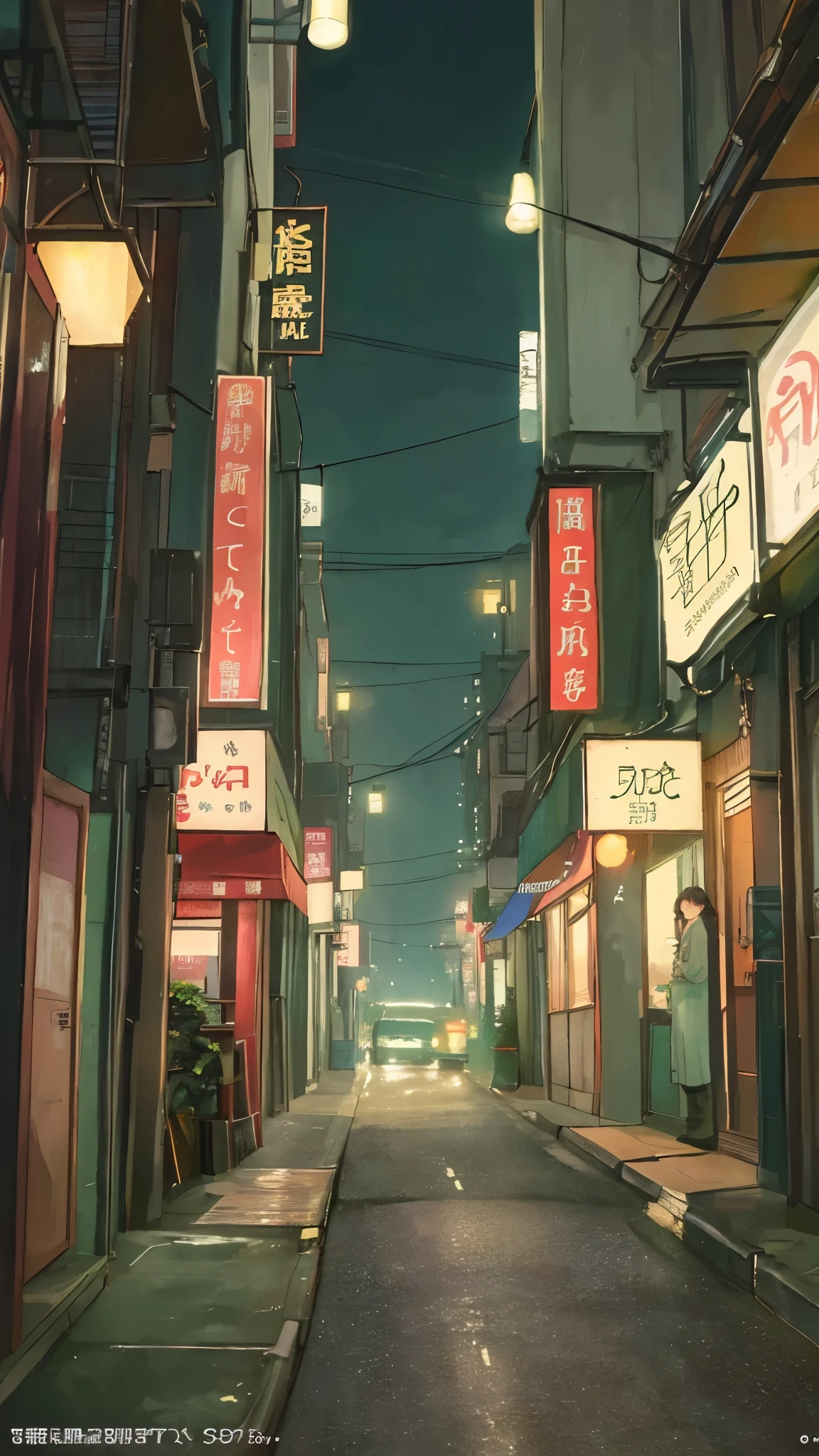 (masterpiece、Highest quality、Highest quality、Official Art、Beautiful and aesthetic:1.2)、Near future、Blade Runner、Slum Street、Late at night、Lo-fi Hip Hop、Cafe with small lights、Residential Street、silence、