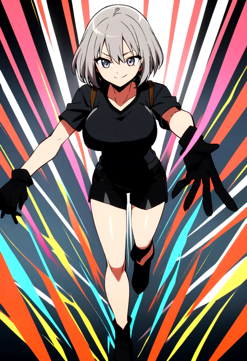 anime anime whole Semi-short hair Short Bob Gray Hair woman Big Breasts Gray Hair Shorts Black V-neck T-shirt anime whole body anime whole body smile 33age whole anime画像 Black gloves cool anime 黒いShorts Big Breasts anime anime field Black V-neck T-shirt cool anime anime anime Black gloves