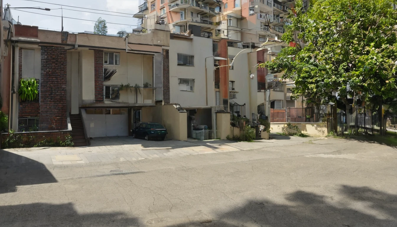 apartment, quiet street, daytime, no people on the street