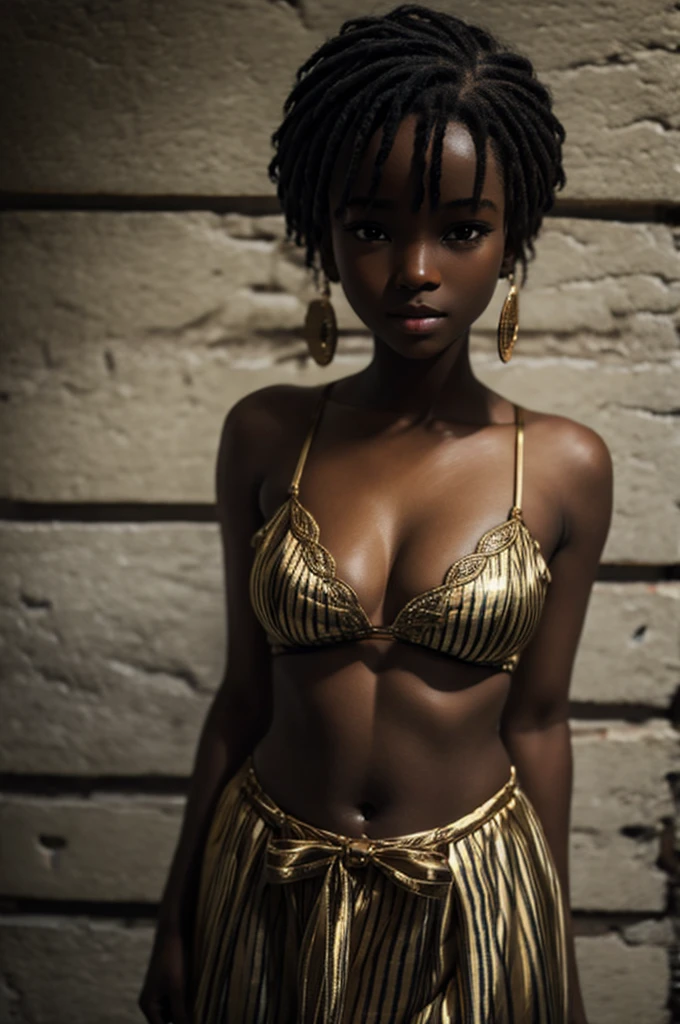 cute, Dark skin, teenager, beautiful face, deep ebony, showing breasts, Afro, SFW