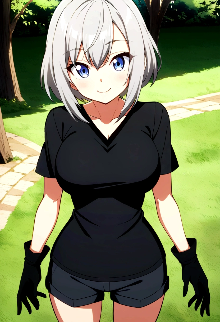 anime　anime　whole　Semi-short hair　Short Bob　Gray Hair　woman　Big Breasts　Gray Hair　Shorts　Black V-neck T-shirt　　anime 　whole body　　anime　whole body　smile　３３age　whole　anime画像　Black gloves　cool　　anime　黒いShorts　　Big Breasts　anime　　anime　field　Black V-neck T-shirt　cool　anime　anime　anime　短くBlack gloves　cool　Mischievous