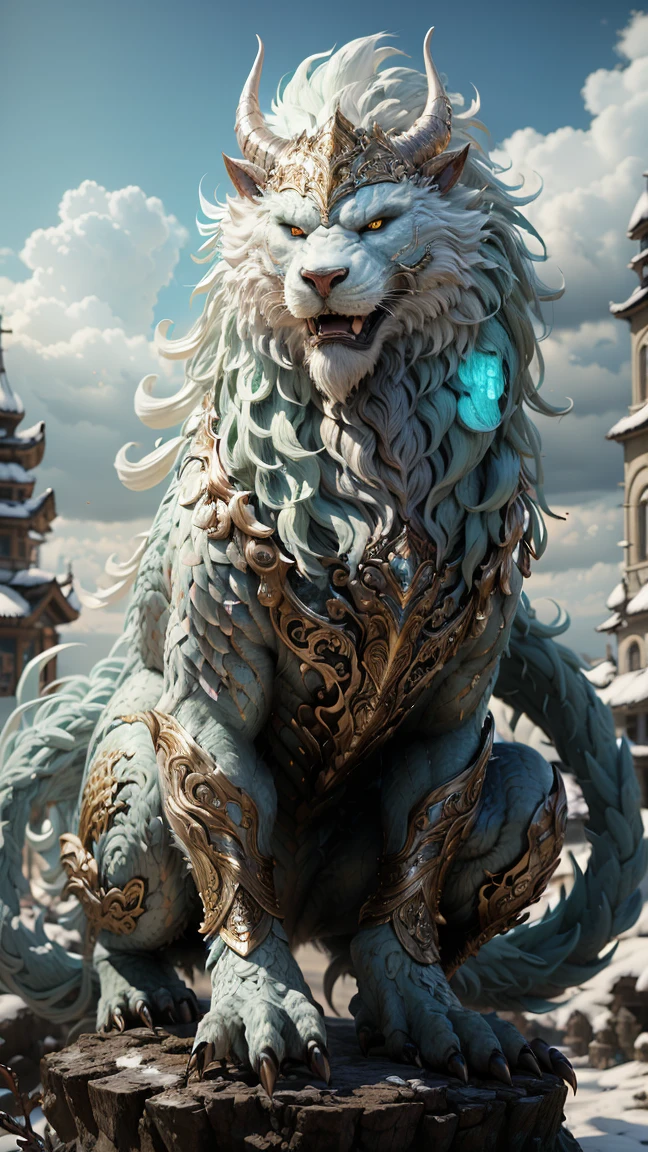 anthropomorphic mythical beast、Banya，masterpiece，foot nail，pale，Sickle，Safety，Layered Hair，inflammation，White，fur，Pastel Green，metal armor，Great Wilderness East Meridian，Dream state、Fantastic、Ultra-high resolution，high quality，Export details