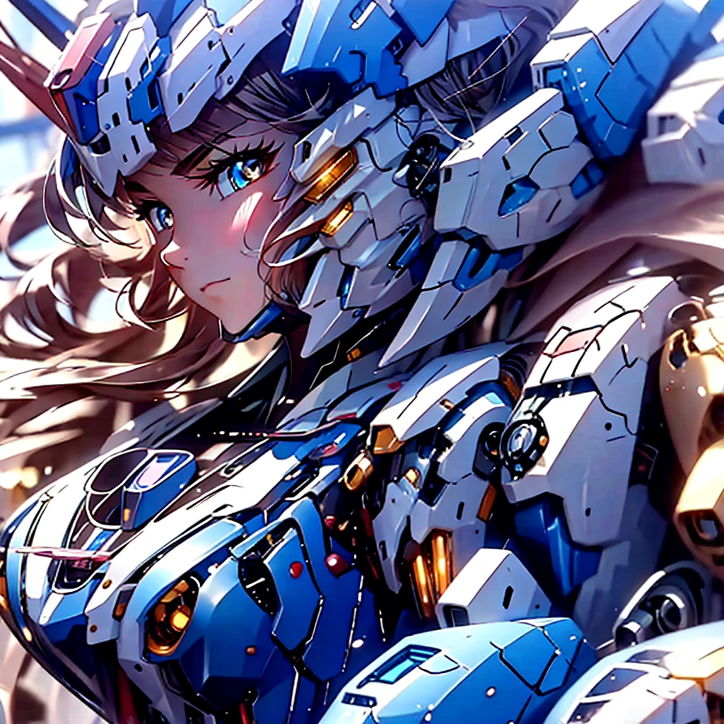 masterpiece, high quality, Inside the Institute of Mechanization、On the operating table during remodeling surgery、Minami Kotori, who has been turned into a mechanical body cyborg、Gynoid cyborg body modification surgery、Blue and white leotard armor、Single image、from the front,Put the whole body