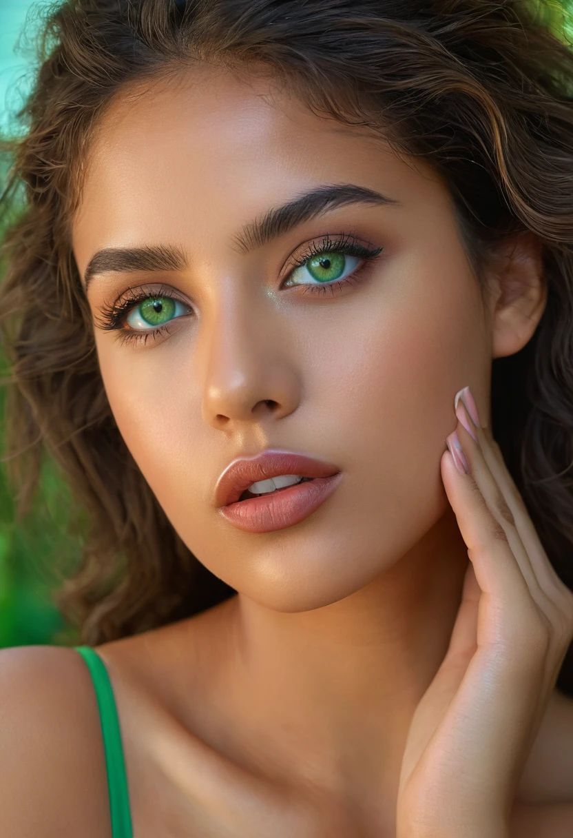 une belle fille des latina mixtes, extremely detailed full body, detailed green eyes, beautiful detailed lips, extremely detailed hands and face, fille en forme, (habits et lieu) couleurs vives, Natural lighting, (best quality,4K,8K,high resolution,head of&#39;artwork:1.2),ultra-detailed,(realistic,photorealistic,photo-realistic:1.37),portrait,scenery