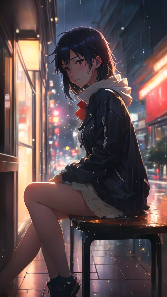 anime girl sitting at a table in the rain, reflections. by makoto shinkai, gloomy. by makoto shinkai, lofi girl, artwork in the style of guweiz, lofi portrait, digital art ilya kuvshinov, anime art wallpaper 4k, anime art wallpaper 4 k, ( ( makoto shinkai ) )