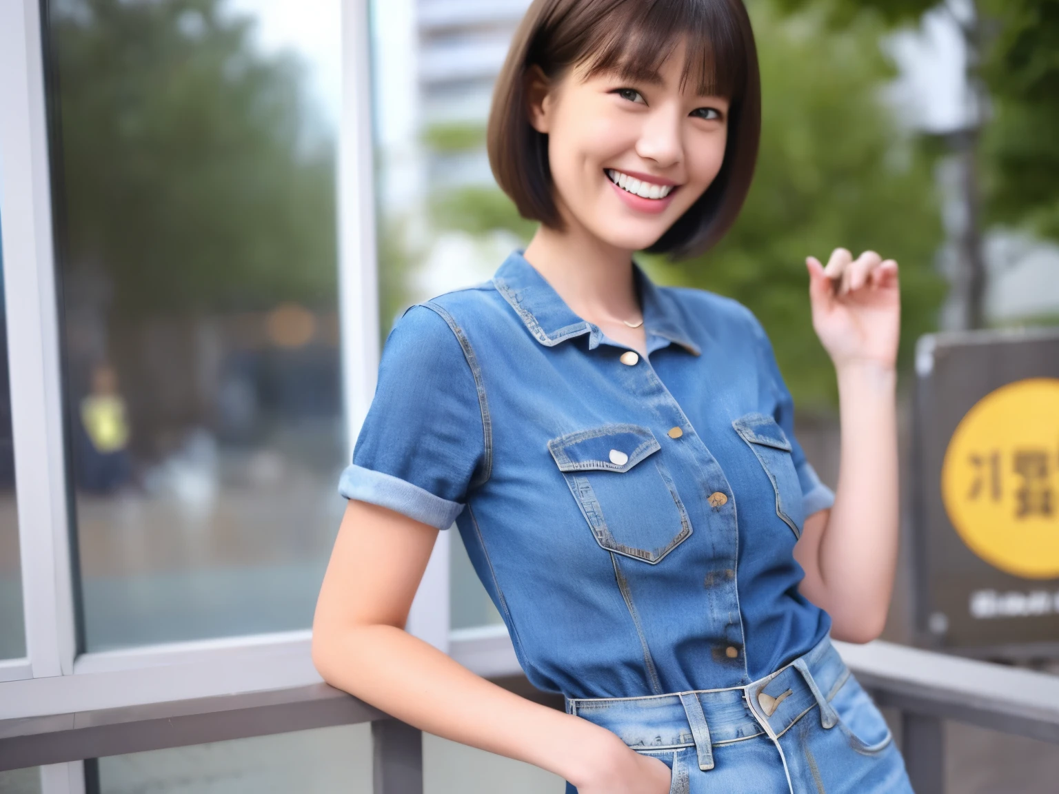 254 18-year-old female, (short hair),jeans, smile