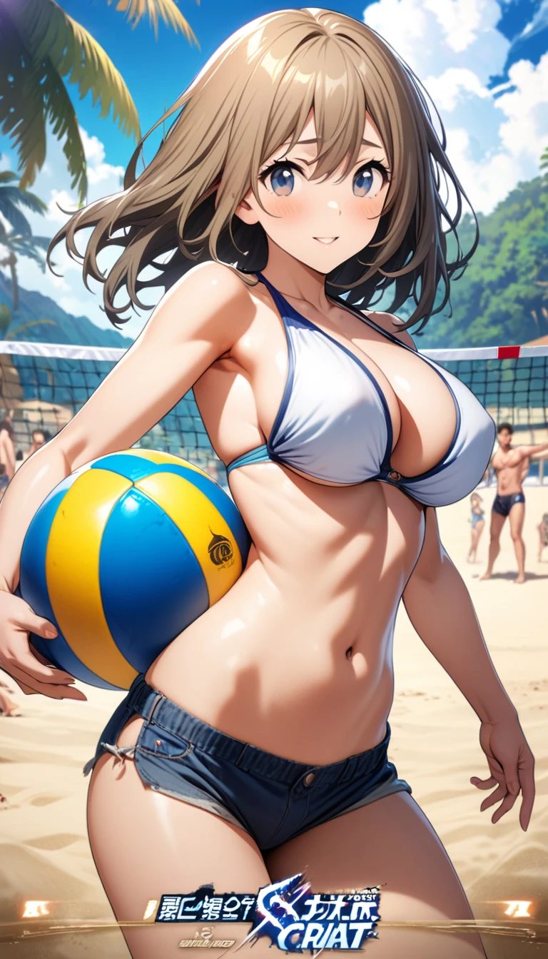 Beach Volleyball，Busty girl，High Saturation，CG Art， Makoto Shinkai&#39;s photo, pure, Concept Art, Lofi Art style，Shinkai Makoto animation art style, Lofi Art, Beautiful anime scene, Anime Landscape, Detailed scenery, Makoto Shinkai&#39;s style, Makoto Shinkai&#39;s style, Enhance Details