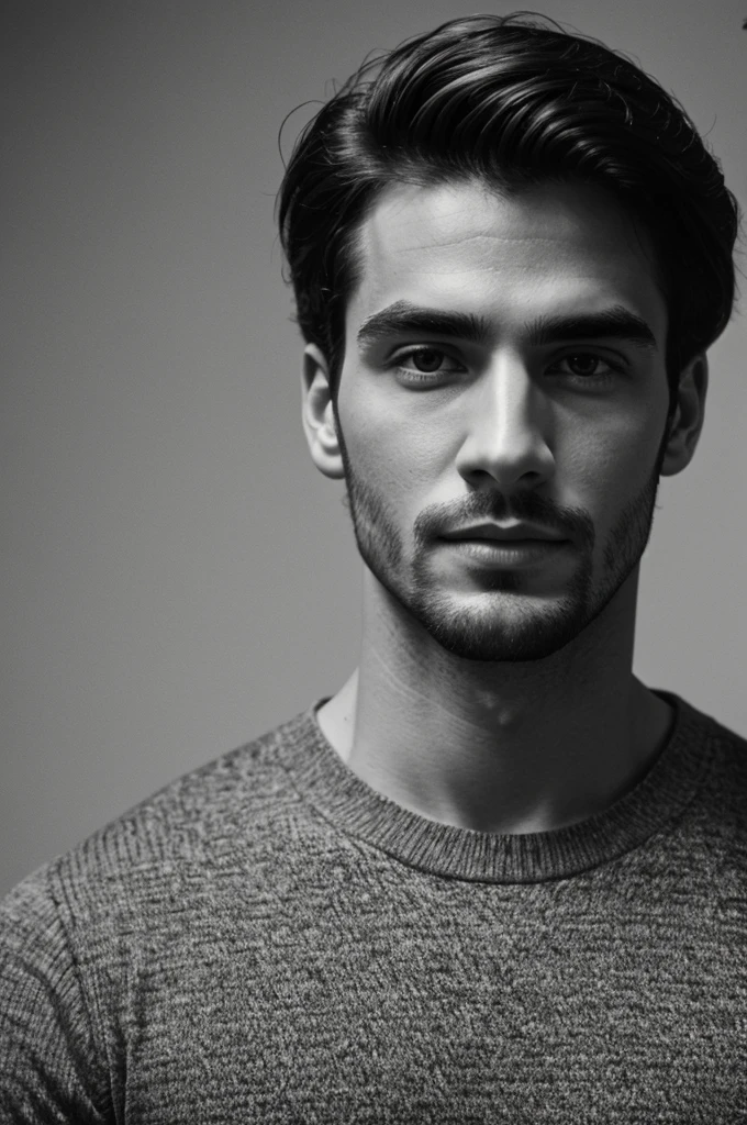 Handsome man from front in black and white