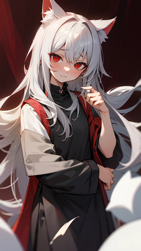 Highest quality　I have long hair　Gray Hair　Raw salt Noah　Red eyes　I don't have anything　vampire　Odd Eye　kind　Cat ear　Embarrassed　Background Black　Two people
