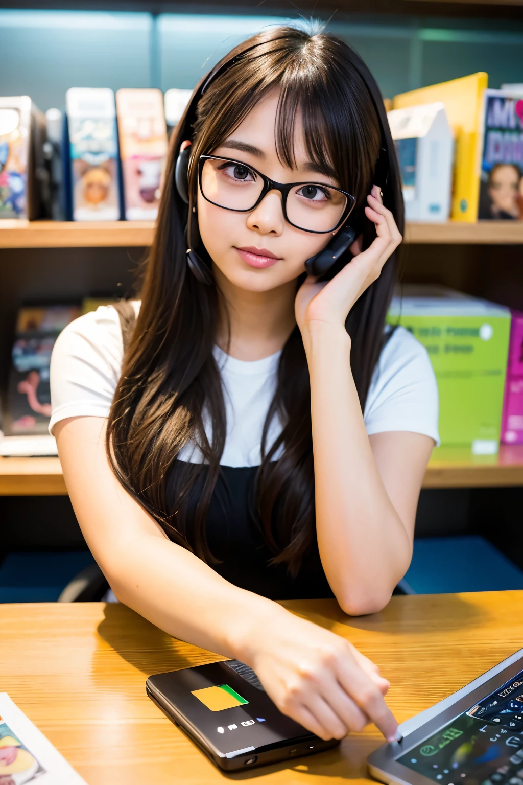 comics,girl,Customer Support,earphone,cute,anime,long hair,Glasses,