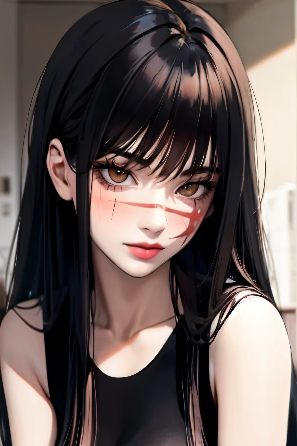 ((best quality)), ((masterpiece)), (detailed), 1girl, best quality, scars on face, big breasts, stare,