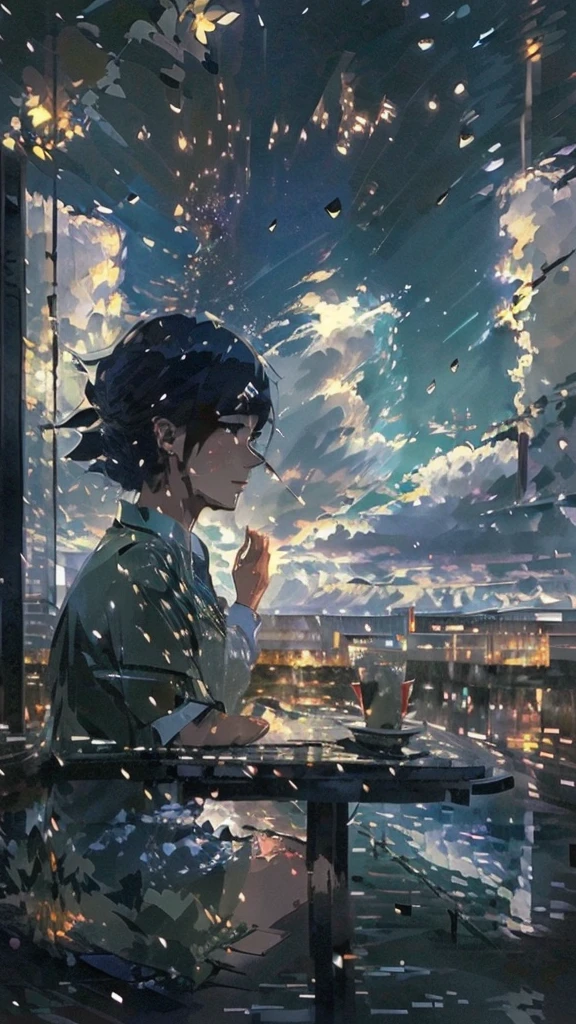 anime girl sitting at a table in the rain, reflections. by makoto shinkai, gloomy. by makoto shinkai, lofi girl, artwork in the style of guweiz, lofi portrait, digital art ilya kuvshinov, anime art wallpaper 4k, anime art wallpaper 4 k, ( ( makoto shinkai ) )