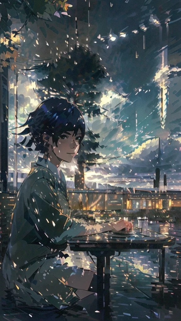 anime girl sitting at a table in the rain, reflections. by makoto shinkai, gloomy. by makoto shinkai, lofi girl, artwork in the style of guweiz, lofi portrait, digital art ilya kuvshinov, anime art wallpaper 4k, anime art wallpaper 4 k, ( ( makoto shinkai ) )