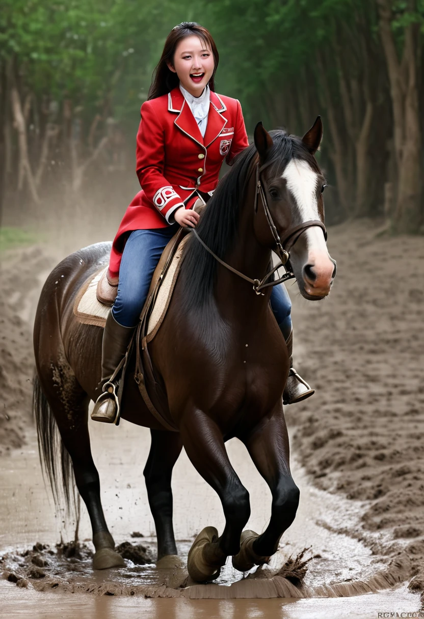 neighing horse,(((masterpiece))),(((Highest quality))),((Tabletop:1.4, Highest quality)), (Realな写真:1.4), red coat,
((1 muddy girl knight)),rodeo,Desperate,Don&#39;t make eye contact,round face,Surprised face,panish,tragedy,Pink Cape,
(超High resolution:1.2), wonderful, Very detailed CG Unity 8k wallpaper, Very detailed, High resolution,draft horse ridden by japanese cute girl is in heart,tight,muddy place,Beauty,The horse neighs,鎧を着たtragedyの女騎士,Sink,In the mud,Plump,
Cold Light, Beautiful detailed girl, Droopy eyes,Very detailedな目と顔, Beautiful and exquisite nose, Beautiful and exquisite, prancing draft horse ridden by a girl can't move because horse and girl soak in the sticky muddy deep pitfall:10.0 , horse falls down ,looks pained ,Surprised face:2.0,Real,Anatomically correct