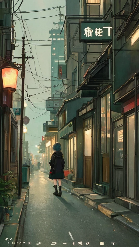 (masterpiece、Highest quality、Highest quality、Official Art、Beautiful and aesthetic:1.2)、Near future、Blade Runner、Slum Street、Late at night、Lo-fi Hip Hop、Cafe with small lights、Residential Street、silence、