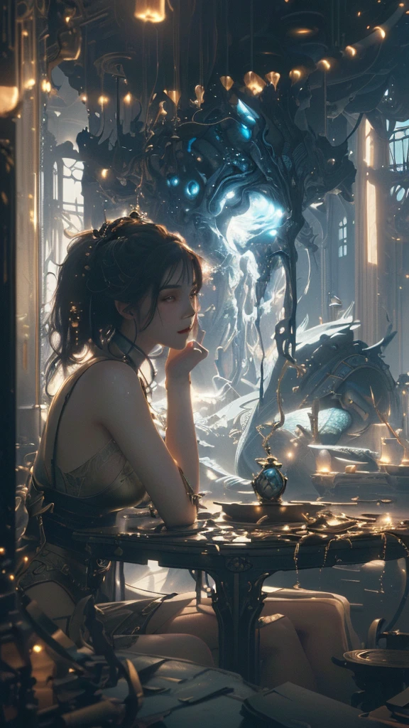 masterpiece, best quality, (extremely detailed CG unity 8k wallpaper), (best quality), (best illustration), (best shadow), absurdres, realistic lighting, (Abyss), beautiful detailed glow, art by PeterMohrBacher,