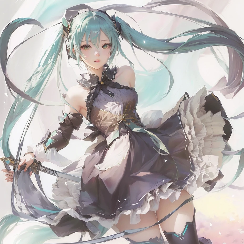 Anime girl with blue hair and sword in the courtyard, digital art on Pixiv, trending on artstation Pixiv, Pixiv contest winner, guweiz on Pixiv artstation, Anime Style 4k, guweiz on artstation Pixiv, by Shimo, Anime style digital art, Zerochan Art, Pixiv 3dcg, Pixiv