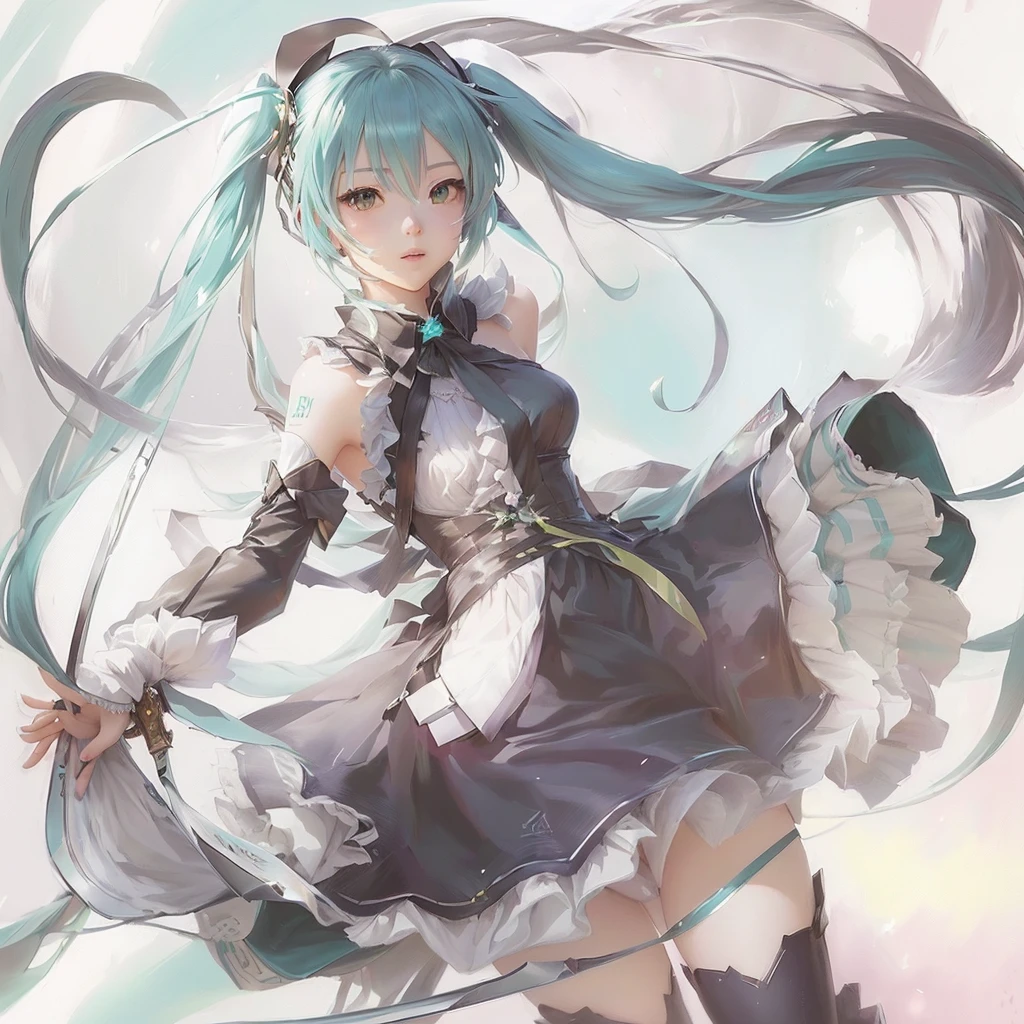 Anime girl with long hair and a white dress holding a black umbrella, hatsune Miku, portrait of hatsune Miku, Miku, hatsune Miku portrait, by Shimo, Mikudayo, pixiv Contest Winner, guweiz on pixiv artstation, Digital art on Pixiv, artstation pixivでトレンド, Top rated on pixiv