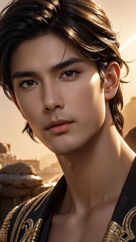 (1man), (solo man), Artwork, best quality, high resolution, Close-up portrait, bad, Greek God style, modern, , beautiful figure painting, bright light, Amazing composition, front view, hdr, volumetric lighting, ultra quality, elegant, highly detailed, black hair, tanned skin, high bridge nose
Siren brown eyes