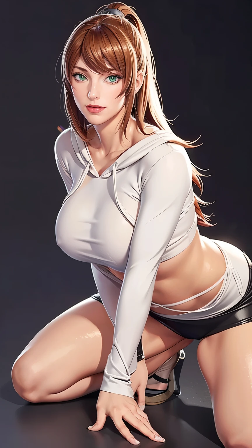 (((完美shape,shape,alone, White and soft skin,(((hoodie,wearing a hoodie))),(((and_Terumi,Long Hair, Brown Hair, Green Eyes, Hair on one eye, Long curly reddish brown hair, Right eye covered with hair, Pink Lipstick)),High resolution, ((Best quality at best)),masterpiece,quality,Best quality,((( Graceful features,Looking at the audience,There is light in the eyes,(((smile,confidence)))),))),型shape:1.7))),(((光and影,Huge breasts))),(((Looking into the camera,Black background,)))