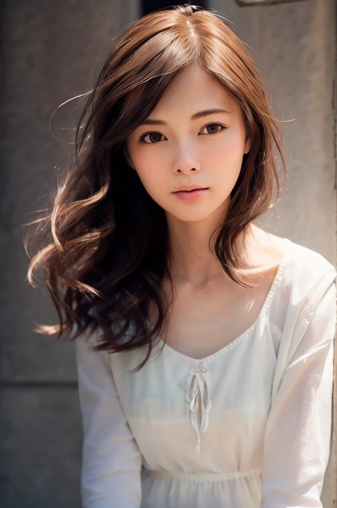 From one girl, young woman, Upper Body, (View your audience:1.3),(Beautiful college campus background), Female college student,Natural skin color, (Mouth closed:1.2), (Center of chest), Floating Hair, Beautiful expression, Facial details, Detailed, masterpiece, Highest quality, Realistic, Ultra-realistic, Very detailed, Perfect lighting, Written boundary depth, Shadow, High resolution,