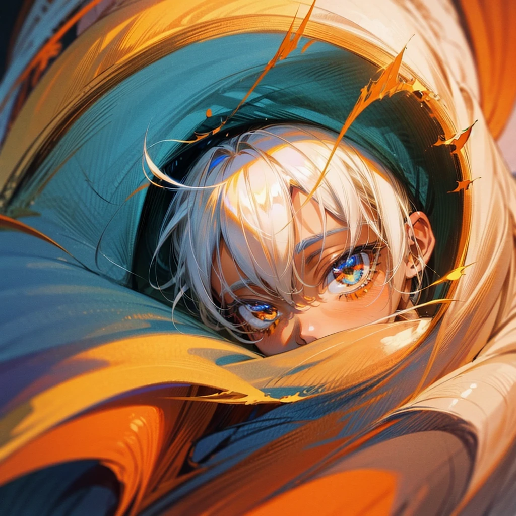 a 10 year old boy with fluffy white hair,orange wizard cloak,orange wizard hat,white tie,cute happy face,beautiful detailed eyes,beautiful detailed lips,extremely detailed eyes and face,long eyelashes,smiling,whimsical,fantasy,illustration,digital art,cinematic lighting,vibrant colors,highly detailed,masterpiece,photorealistic,8k