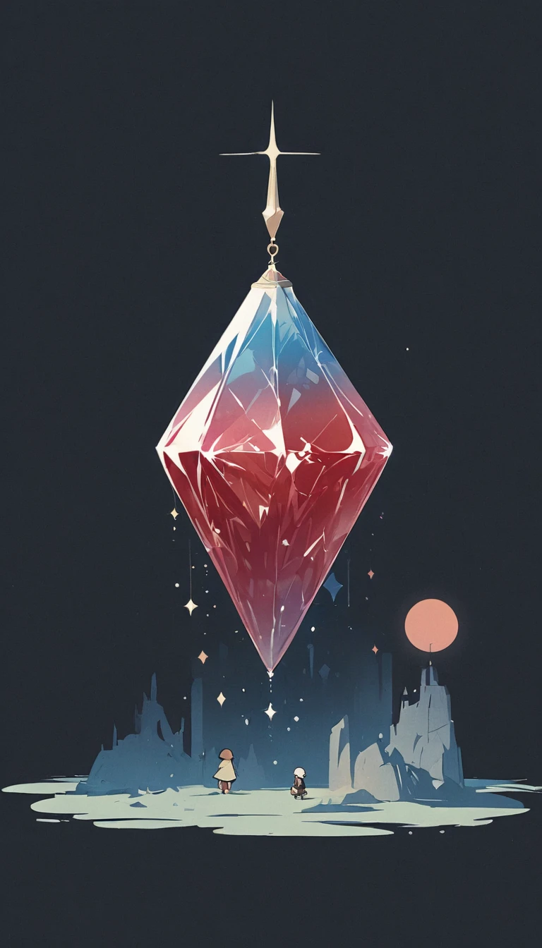 simple,Minimalist illustration,The huge Holy Blood Crystal Column and the tiny pilgrim
