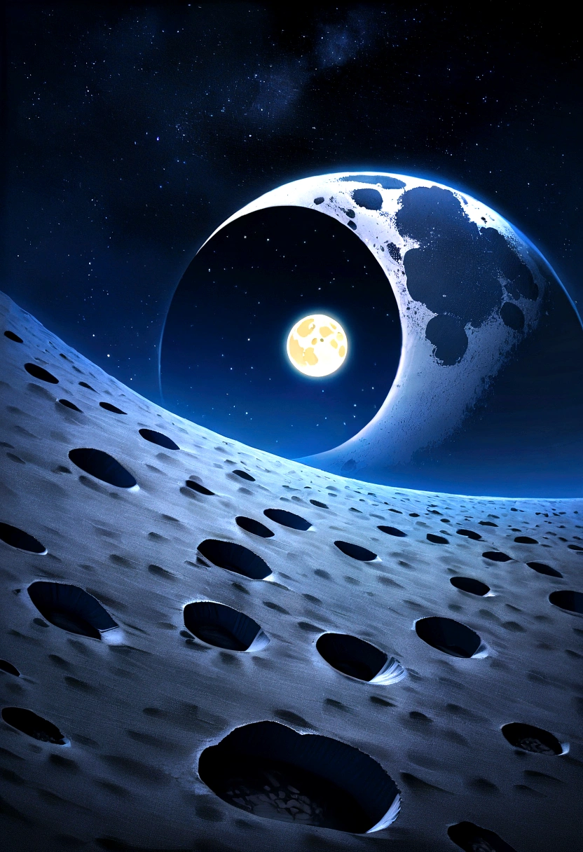 Main part、upscale、Excellent image quality、8K picture quality、Beautiful starry sky pictures、Gorgeous、arched galaxy:1.25、阿拉夫德从Moon surface看到的地球景象:1.25, Moon surface, Space photos, On the Moon, Moon background, Moon background, On the Moon, Lunar soil, Space photos, Moon surface, Focus on the Moon, On the Moon, Many meteorite craters, 从Moon surface看地球:1.9, Big Earth in the sky:1.9