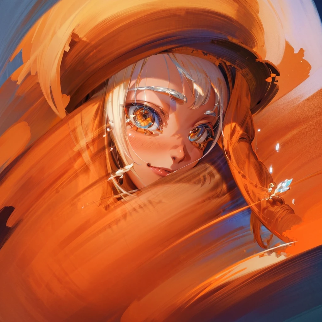 a 10 year old boy with fluffy white hair,orange wizard cloak,orange wizard hat,white tie,cute happy face,beautiful detailed eyes,beautiful detailed lips,extremely detailed eyes and face,long eyelashes,smiling,whimsical,fantasy,illustration,digital art,cinematic lighting,vibrant colors,highly detailed,masterpiece,photorealistic,8k