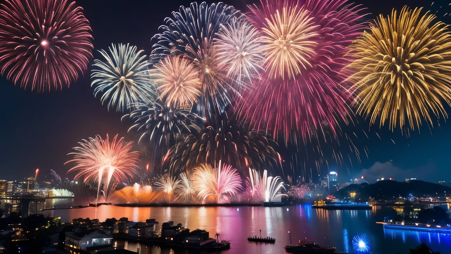 Japan Fireworks Festival。Many beautiful fireworks are going up in the sky